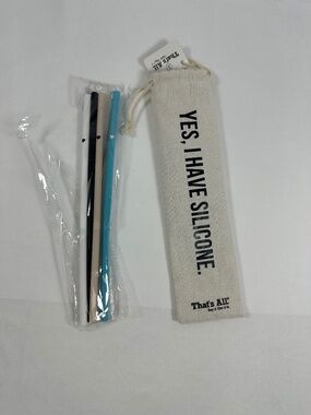 Silicone Straws "Yes, I Have Silicone"-Santa Barbara, NWT, 4 Straws with Cleaner